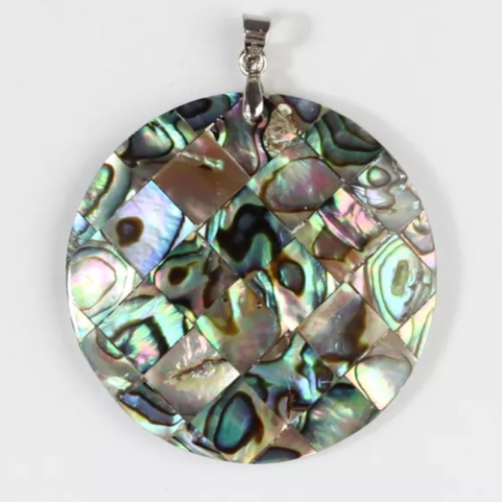 Round Iridescent Shell Statement Pendant - image 2
